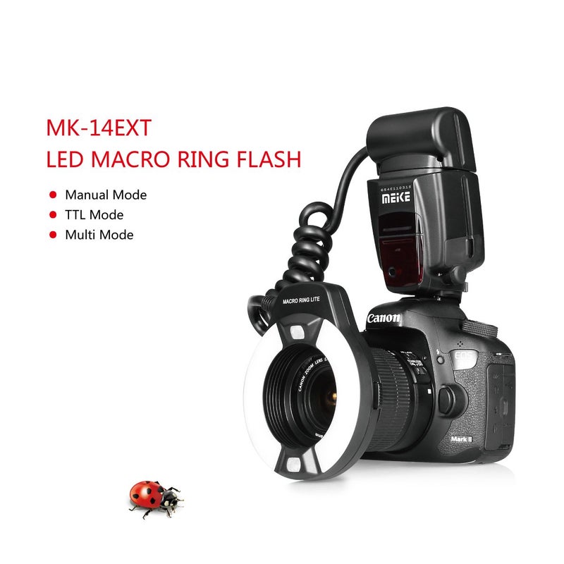 Meike MK-14EXT-C E-TTL Macro LED Ring Flash with LED AF Assist Lamp for EOS 4000D 70D 77D 80D Rebel T7i T6i T6s T6 T5i T5 T4i T3i SL2 and Other EOS Digital DSLR Camera with Standard Hot Shoe Stand - Image 2